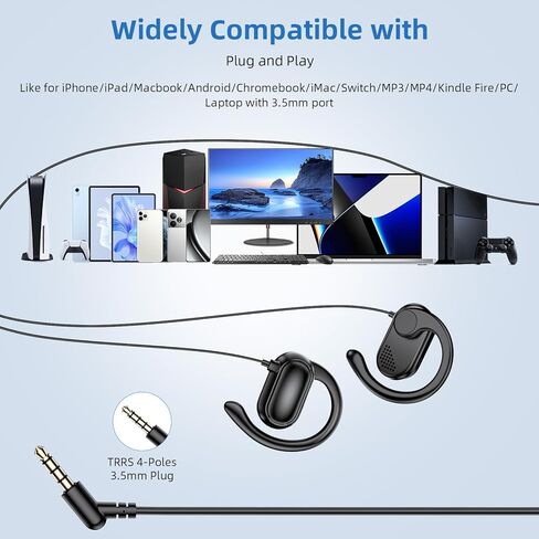 APETOO 3.5mm Open-Ear Headphones with Adjustable Earhook,Mic & Volume Control,4.9ft Wired Earbuds HiFi Stereo Anti-hurt Ear On-Ear Earphone for Chromebook Kids School Tablet Airplane Travel Laptop MP3 in Saudi Arabia