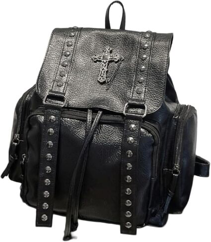 Studded Backpack Cross Metal Studs Y2k Purse Punk Backpack for Women 2000s Goth Edgy Daypack Gothic Daily Party Club(Black) in Saudi Arabia