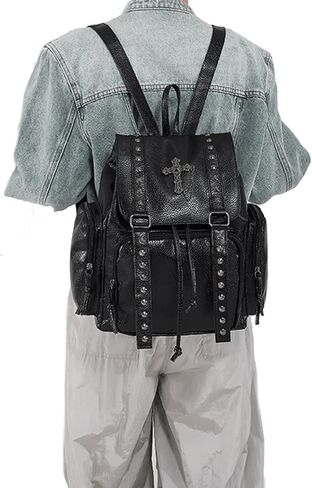 Studded Backpack Cross Metal Studs Y2k Purse Punk Backpack for Women 2000s Goth Edgy Daypack Gothic Daily Party Club(Black) in Saudi Arabia