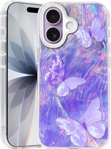 Compatible with iPhone 17 Case,with [Shockproof Protective][Camera Protection] Cute Butterfly Aesthetic Phone Cover Anti-Yellowing Soft Slim Cover for Women Girl-Purple in Saudi Arabia