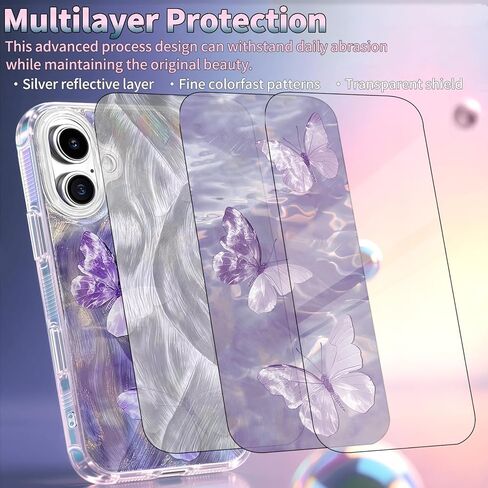 Compatible with iPhone 17 Case,with [Shockproof Protective][Camera Protection] Cute Butterfly Aesthetic Phone Cover Anti-Yellowing Soft Slim Cover for Women Girl-Purple in Saudi Arabia