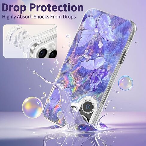 Compatible with iPhone 17 Case,with [Shockproof Protective][Camera Protection] Cute Butterfly Aesthetic Phone Cover Anti-Yellowing Soft Slim Cover for Women Girl-Purple in Saudi Arabia