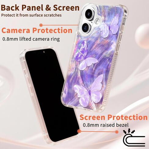 Compatible with iPhone 17 Case,with [Shockproof Protective][Camera Protection] Cute Butterfly Aesthetic Phone Cover Anti-Yellowing Soft Slim Cover for Women Girl-Purple in Saudi Arabia