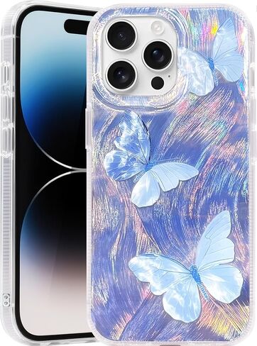 Compatible with iPhone 17 Case,with [Shockproof Protective][Camera Protection] Cute Butterfly Aesthetic Phone Cover Anti-Yellowing Soft Slim Cover for Women Girl-Purple in Saudi Arabia
