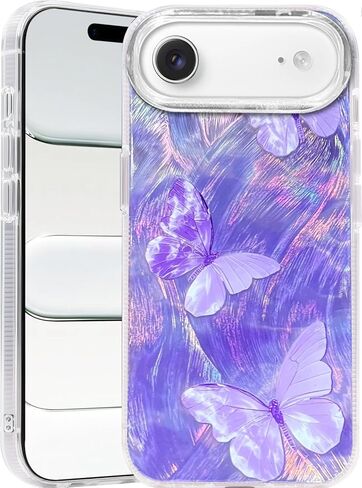 Compatible with iPhone 17 Case,with [Shockproof Protective][Camera Protection] Cute Butterfly Aesthetic Phone Cover Anti-Yellowing Soft Slim Cover for Women Girl-Purple in Saudi Arabia