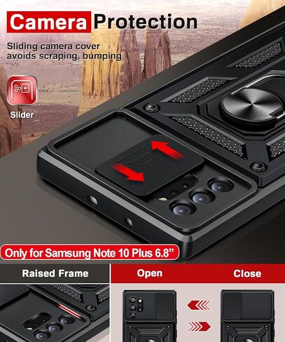 حافظة LeYi لهاتف Samsung Galaxy Note-10-Plus: [𝐍𝐨𝐭 𝐅𝐢𝐭 𝐍𝐨𝐭𝐞 𝟏𝟎]، حافظة Samsung Note 10 Plus مع غطاء كاميرا، حامل حلقي شديد التحمل من الدرجة العسكرية لهاتف Android Note10+ Plus، أسود in Kuwait