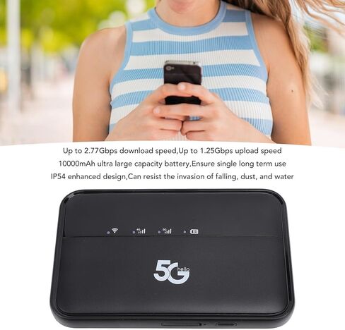 5G Wi Fi Mobile Hotspot, Worldwide High Speed WiFi6 Hotspot for Travel, IP54 & 10000mAh Rechargeable, Portable Unlocked Gigabit Router with Nano SIM Card Slot in Saudi Arabia