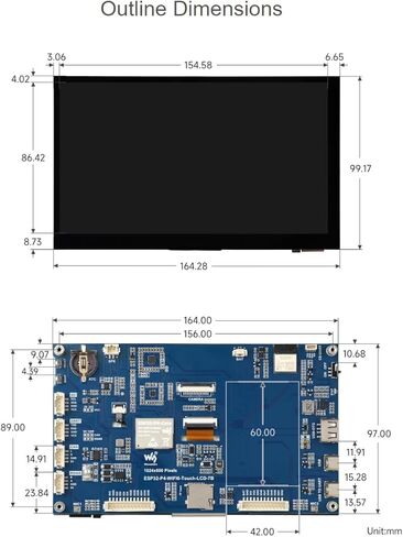 ESP32-P4-WIFI6 لوحة تطوير شاشة تعمل باللمس IPS مقاس 7 بوصات مع كاميرا OV5647، استنادًا إلى ESP32-P4 وESP32-C6 دقة 1024 × 600 شاشة تعمل باللمس بخمس نقاط تدعم Wi-Fi 6 / Bluetooth 5 (LE) in Kuwait