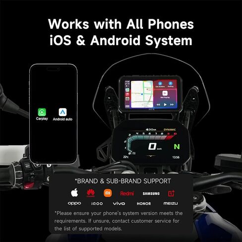 HFK HC50 Motorcycle CarPlay & Android Auto, Motorcycle Carplay GPS Navigation System, 5.7" Touch Screen with 2K Dual Dash Cam, Bluetooth, 5G Wi-Fi, IP69K Waterproof (HC50-256GB) in Saudi Arabia