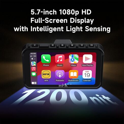 HFK HC50 Motorcycle CarPlay & Android Auto, Motorcycle Carplay GPS Navigation System, 5.7" Touch Screen with 2K Dual Dash Cam, Bluetooth, 5G Wi-Fi, IP69K Waterproof (HC50-256GB) in Saudi Arabia