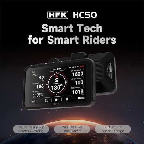 HFK HC50 Motorcycle CarPlay & Android Auto, Motorcycle Carplay GPS Navigation System, 5.7" Touch Screen with 2K Dual Dash Cam, Bluetooth, 5G Wi-Fi, IP69K Waterproof (HC50-256GB) in Saudi Arabia