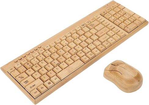 VBESTLIFE Handcrafted Bamboo Keyboard Mouse Combo, 2.4G Wireless Keyboard and Mouse Set with USB Receiver for Desktop Laptop PC in Saudi Arabia