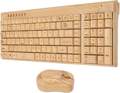 VBESTLIFE Handcrafted Bamboo Keyboard Mouse Combo, 2.4G Wireless Keyboard and Mouse Set with USB Receiver for Desktop Laptop PC in Saudi Arabia