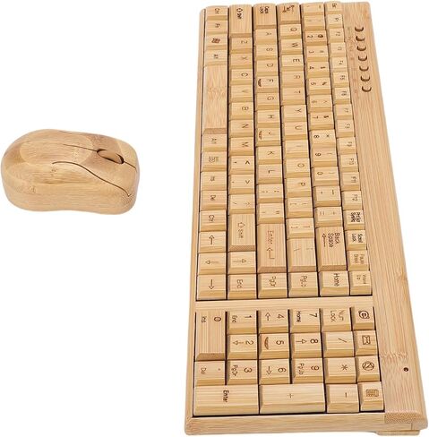 VBESTLIFE Handcrafted Bamboo Keyboard Mouse Combo, 2.4G Wireless Keyboard and Mouse Set with USB Receiver for Desktop Laptop PC in Saudi Arabia