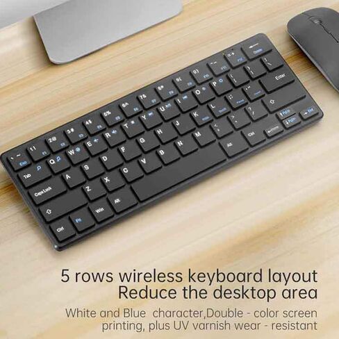 مجموعة لوحة مفاتيح وماوس لاسلكية، مستقبل USB 2.4 جيجا بايت، 64 مفتاحًا، تصميم مريح محمول مع شخصيات بيضاء وزرقاء، طباعة شاشة على الوجهين in Kuwait