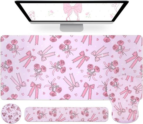 Petmolico 4-in-1 Wrist Rest Set with Desk Pad, Pink-Rose Bowknot in Kuwait