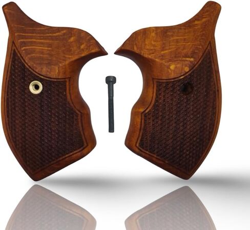 J Round Revolver Grips Compatible with S&W, Real Wood Gun Grips fits Smith & Wesson J Frame Round Butt .38 Special and 9mm Revolvers/Screw Included in Saudi Arabia