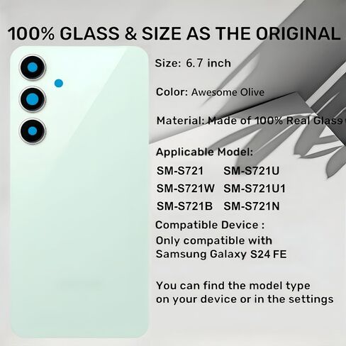 Galaxy S24 FE Back Glass Replacement for Samsung Galaxy S24 FE Rear Back Cover Glass Waterproof and Camera Lens+Professional Repair Tool Kit (Titanium Violet) (Mint) in Saudi Arabia