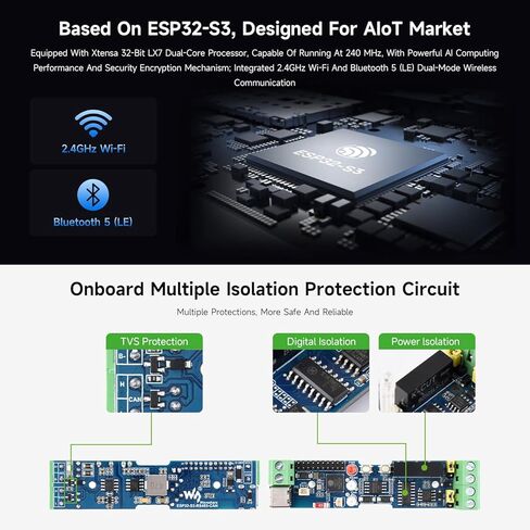 Waveshare Industrial ESP32-S3 Control Board with RS485 and CAN Communication Interfaces, Wi-Fi/Bluetooth Support, Built-in Multiple Protection Circuits in Kuwait