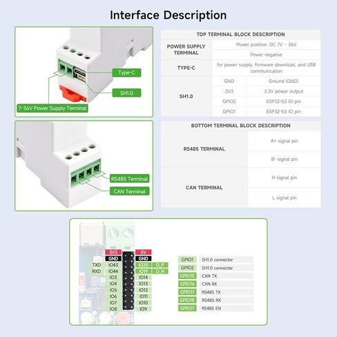 Waveshare Industrial ESP32-S3 Control Board with RS485 and CAN Communication Interfaces, Wi-Fi/Bluetooth Support, Built-in Multiple Protection Circuits in Kuwait