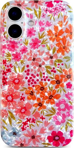 حافظة Qokey لهاتف iPhone 17 مقاس 6.3 بوصة - تصميم زهري لامع مقاوم للخدش، هيكل شفاف مضاد للاصفرار، حماية ضد الصدمات من الدرجة العسكرية، غطاء ناعم الملمس وخفيف الوزن، زهرة وردية in Kuwait