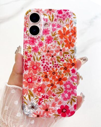 حافظة Qokey لهاتف iPhone 17 مقاس 6.3 بوصة - تصميم زهري لامع مقاوم للخدش، هيكل شفاف مضاد للاصفرار، حماية ضد الصدمات من الدرجة العسكرية، غطاء ناعم الملمس وخفيف الوزن، زهرة وردية in Kuwait