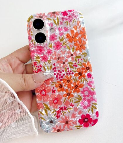 حافظة Qokey لهاتف iPhone 17 مقاس 6.3 بوصة - تصميم زهري لامع مقاوم للخدش، هيكل شفاف مضاد للاصفرار، حماية ضد الصدمات من الدرجة العسكرية، غطاء ناعم الملمس وخفيف الوزن، زهرة وردية in Kuwait