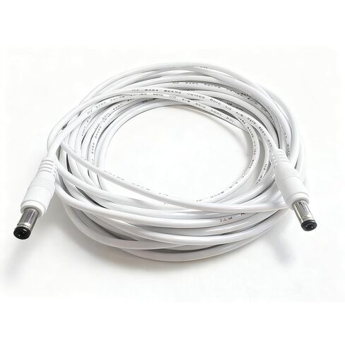 DC 5525 Male to Male White Cable, 25 ft Long Extension Cord for LED, CCTV Cameras, Car, Monitors, Waterproof in Kuwait