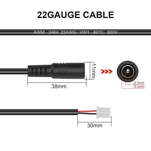 GINTOOYUN 2PCS DC5525 إلى XH2.54MM-2PIN كابل الطاقة 22AWG DC5.5mm x 2.5mm أنثى إلى XH2.54MM-2PIN أنثى تمديد كابل الطاقة لمراوح الحالة والطابعات والبطاريات وأضواء LED وما إلى ذلك (11.8 بوصة) in Saudi Arabia