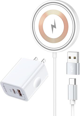 شاحن MagSafe، قاعدة شحن لاسلكية مغناطيسية بقدرة 15 وات لهواتف iPhone 17/17 Air/16 Pro Max/16 Plus/15/14/13/12، شاحن لاسلكي سريع لأجهزة AirPods Pro وUSB-C وUSB-A شاحن Apple Magsafe مع كتلة in Kuwait