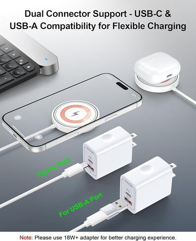 شاحن MagSafe، قاعدة شحن لاسلكية مغناطيسية بقدرة 15 وات لهواتف iPhone 17/17 Air/16 Pro Max/16 Plus/15/14/13/12، شاحن لاسلكي سريع لأجهزة AirPods Pro وUSB-C وUSB-A شاحن Apple Magsafe مع كتلة in Kuwait