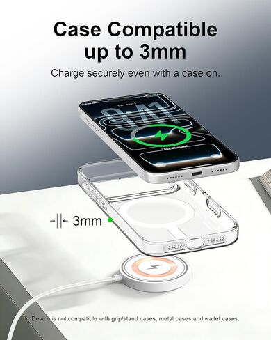 شاحن MagSafe، قاعدة شحن لاسلكية مغناطيسية بقدرة 15 وات لهواتف iPhone 17/17 Air/16 Pro Max/16 Plus/15/14/13/12، شاحن لاسلكي سريع لأجهزة AirPods Pro وUSB-C وUSB-A شاحن Apple Magsafe مع كتلة in Kuwait