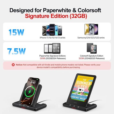 Wireless Charging Dock and Audiobook Speaker for Kindle Paperwhite Signature Editions (2022&2024) Colorsoft Signature Edition(32GB), iPhone, Samung, Kindle Accessories Gift for Man Women (Black) in Saudi Arabia