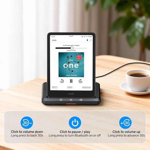 Wireless Charging Dock and Audiobook Speaker for Kindle Paperwhite Signature Editions (2022&2024) Colorsoft Signature Edition(32GB), iPhone, Samung, Kindle Accessories Gift for Man Women (Black) in Saudi Arabia