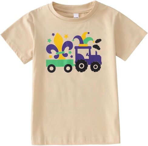 MODNTOGA Kids Boy Mardi Gras T-Shirt Short Sleeve Truck Print Fat Tuesday Crewneck Tee Shirt Toddler New Orleans Party Tops in Saudi Arabia