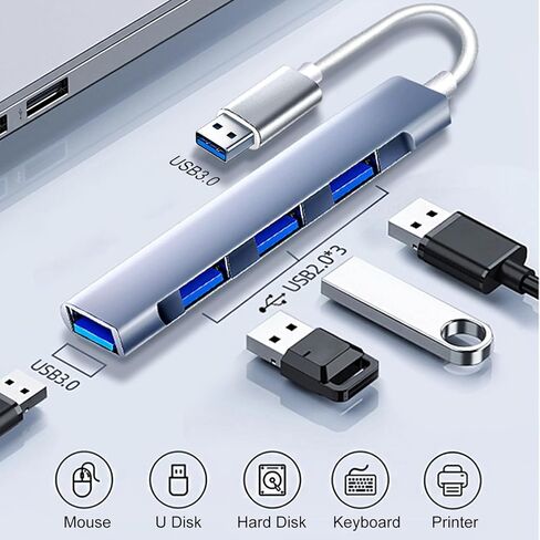 USB Hub 4 Port, USB A to USB3.0/2.0 Hub Adapter, Multiport Adapter for Laptop, Desktop, MacBook, Chromebook, and PC Expansion - Grey in Saudi Arabia