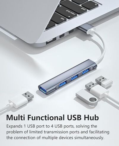 USB Hub 4 Port, USB A to USB3.0/2.0 Hub Adapter, Multiport Adapter for Laptop, Desktop, MacBook, Chromebook, and PC Expansion - Grey in Saudi Arabia