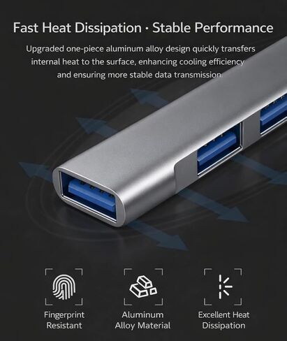 USB Hub 4 Port, USB A to USB3.0/2.0 Hub Adapter, Multiport Adapter for Laptop, Desktop, MacBook, Chromebook, and PC Expansion - Grey in Saudi Arabia