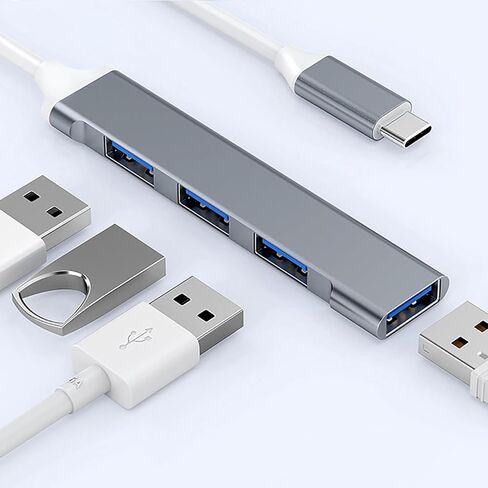 USB Hub 4 Port, USB A to USB3.0/2.0 Hub Adapter, Multiport Adapter for Laptop, Desktop, MacBook, Chromebook, and PC Expansion - Grey in Saudi Arabia