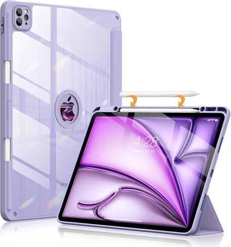 Soke for New iPad Air 13 Inch Case (M3 2025/M2 2024) with Pencil Holder, [Auto Wake/Sleep + Camera Protection] Shockproof Cover with Clear Transparent Back for Apple iPad Pro 12.9", Gray Purple in Saudi Arabia