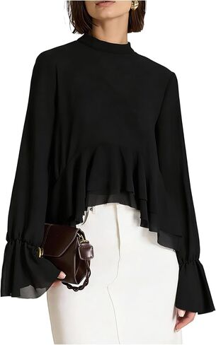 Verdusa Women's Old Money Ruffle High Low Tops Tie Back Chiffon Asymmetrical Dressy Blouse Shirts in Saudi Arabia