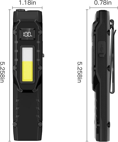 مصباح يدوي تكتيكي EDC مدمج متعدد الأوضاع، نوع C قابل لإعادة الشحن 1000 مصباح يدوي عالي التجويف مع مشبك وشاشة عرض رقمية، IPX4، أحمر/دافئ/ستروب، للحمل والسفر والتخييم في حالات الطوارئ in Kuwait