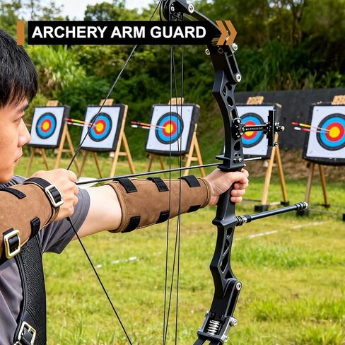 واقي ذراع الرماية، واقيات ذراع من القماش المشمع مع أشرطة قابلة للتعديل، واقي حامي لساعد القوس، ملحقات أساسيات الرماية، هدايا لعشاق الرماية، بني in Kuwait