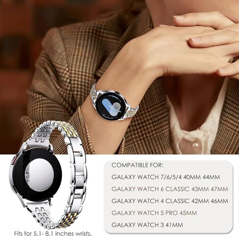 سوار معدني نحيف من GELISHI متوافق مع ساعة Galaxy Watch 7 Band 6 5 4 FE 40 ملم / 44 ملم للسيدات، حزام رفيع من الفولاذ المقاوم للصدأ 20 ملم لساعة Galaxy Watch 6 Classic 43mm/47mm/ 4 Classic 42mm/46mm /5 Pro 45mm in Kuwait