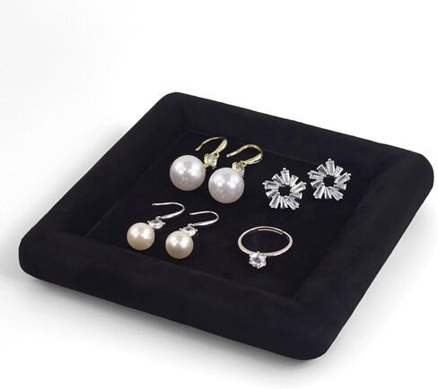 Black Velvet Jewelry Display Tray, Luxury Velvet Ring Holder Showcase for Necklaces Earrings, Jewelry Store Display and Ecommerce Photography Prop, 4.72x4.72 Inches (Beige) in Saudi Arabia