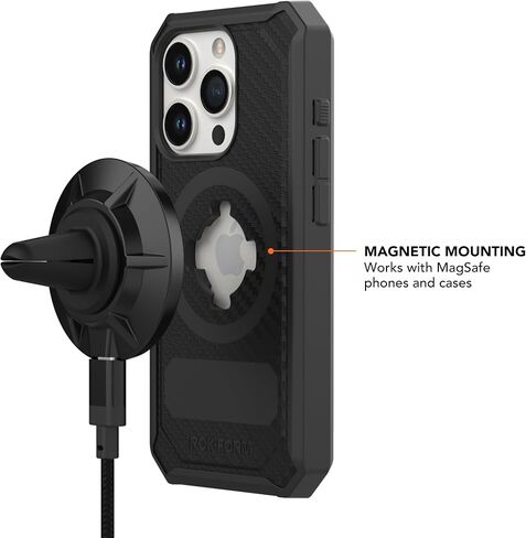 ROKFORM Wireless Car Charger, Magnetic Vent Mount, Compatible with Mag Safe Phone Cases, Super Grip Clip, USB-C to USB-C Cable Included (Black) in Saudi Arabia