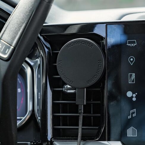 ROKFORM Wireless Car Charger, Magnetic Vent Mount, Compatible with Mag Safe Phone Cases, Super Grip Clip, USB-C to USB-C Cable Included (Black) in Saudi Arabia