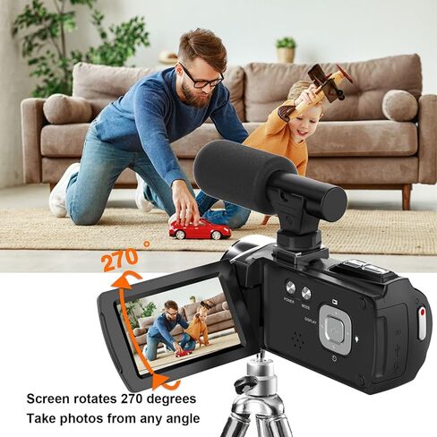 كاميرا فيديو Denash 4K، مسجل كاميرا رقمية بدقة 48 ميجابكسل مع شاشة LCD قابلة للدوران 3 بوصة، مسجل فيديو رقمي تكبير 8X مع بطاقة تخزين 32 جيجا in Kuwait