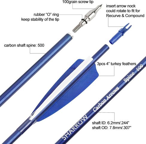 31 "سهام كربون الرماية الصيد السهام 500 العمود الفقري مع الريش Fletched الهدف ممارسة السهام لمجمع الرماية و منحني و القوس الطويل 6/12 قطعة in Kuwait