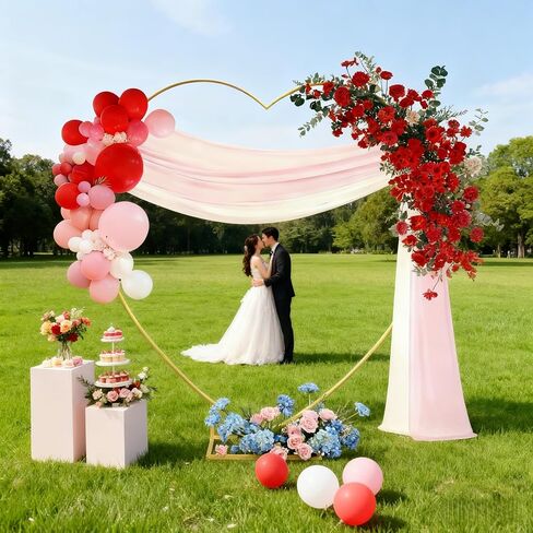 6.6 FT Wedding Arch Backdrop Stand,Gold Metal Heart-Shape Balloon Arch Stand for Wedding,Ceremony,Baby Shower,Birthday Party Decoration (Gold, 6.6 * 6.6FT) in Kuwait